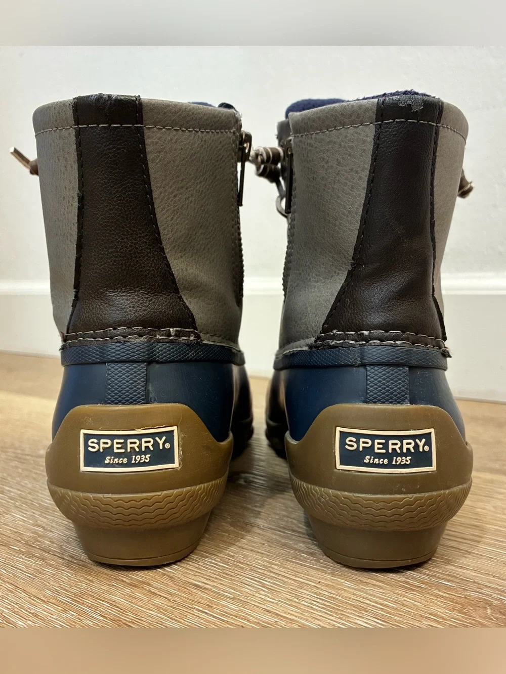 Sperry Syren Gulf Duck Boots Ankle Zip Gray/Blue Waterproof Women's Size 8 M